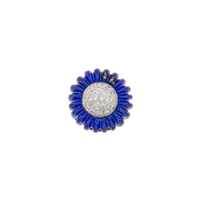 Lot 1021 - Two-Color Gold, Carved Lapis and Diamond Ring