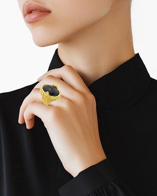 Lot 15 - Judith Ripka Gold, Black Onyx and Diamond Ring