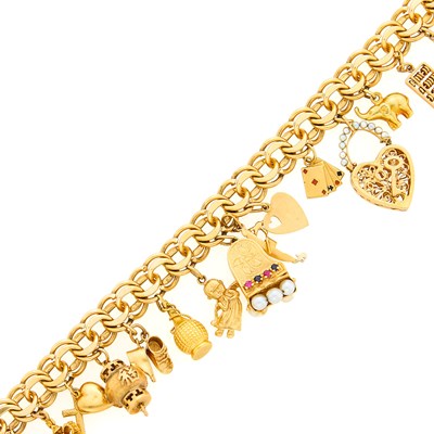 Lot 1171 - Gold and Gem-Set Charm Bracelet