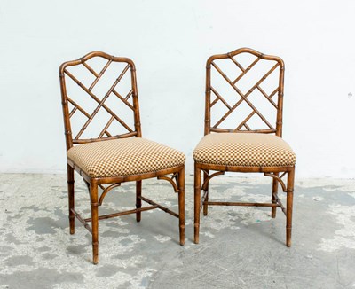 Lot 265 - Pair of Chippendale Style Faux Bamboo Side Chairs