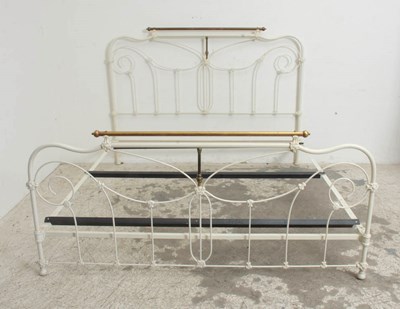 Lot 16 - White Painted Metal and Brass Bed Frame