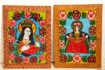 Lot 322 - Two Hungarian Reserve Painted Glass Panels