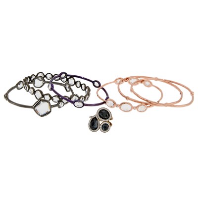 Lot 2244 - Ippolita Six Electroplated Silver, Crystal and Diamond Bangle Bracelets and Ring