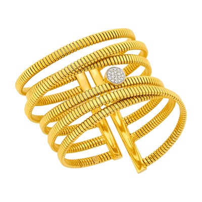 Lot 122 - Six Row Gold and Diamond Coiled Snake Link Bracelet