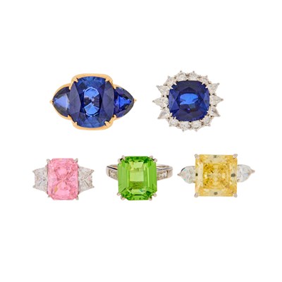 Lot 2278 - Five White Gold and Synthetic Stone Rings