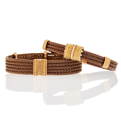 Lot 2215 - Charriol Pair of Brown Metal, Gold, Diamond and Colored Diamond Bangle Bracelets