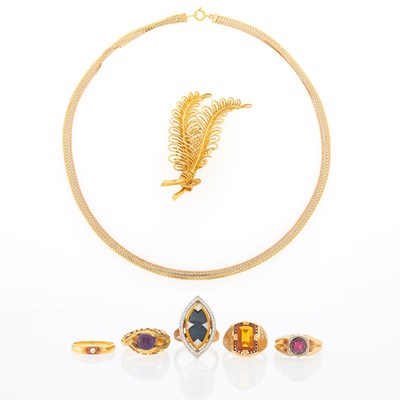 Lot 1226 - Group of Gold and Gem-Set Jewelry