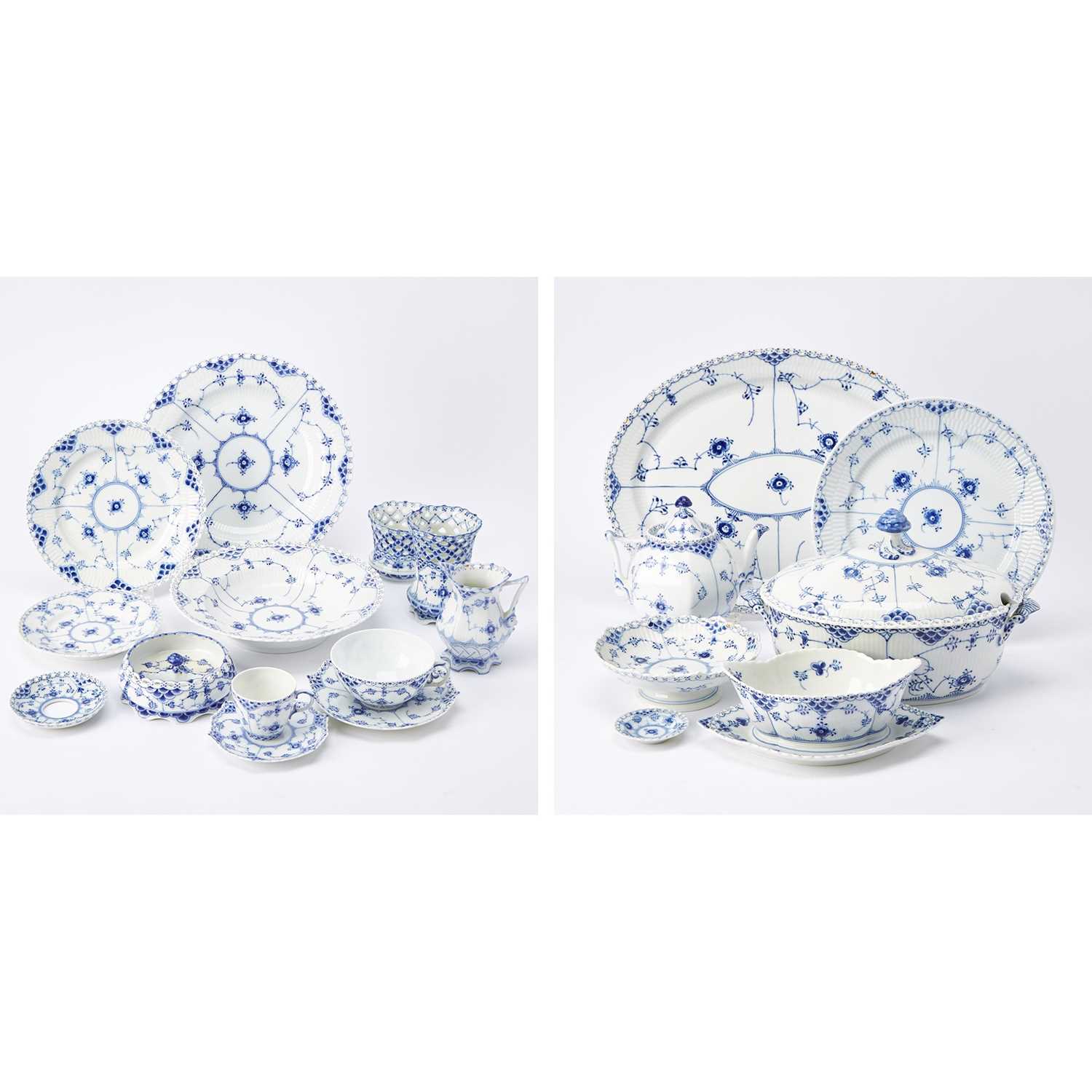 Lot 572 - Assembled Royal Copenhagen Porcelain Blue Fluted Full Lace Pattern Dinner Service