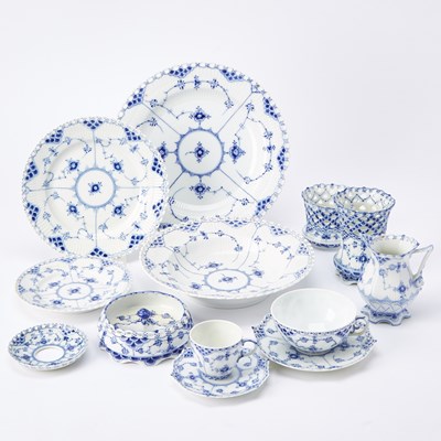 Lot 572 - Assembled Royal Copenhagen Porcelain Blue Fluted Full Lace Pattern Dinner Service