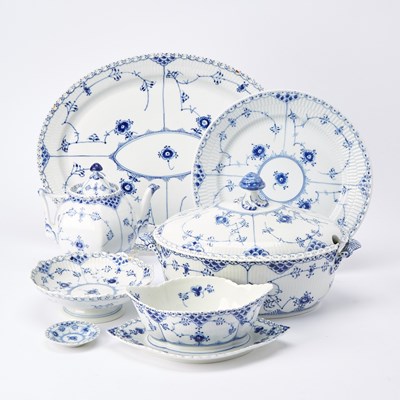 Lot 572 - Assembled Royal Copenhagen Porcelain Blue Fluted Full Lace Pattern Dinner Service
