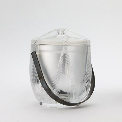 Lot 546 - Lalique Chromed Metal-Mounted Molded Glass "Rhodes" Pattern Ice Bucket and Cover