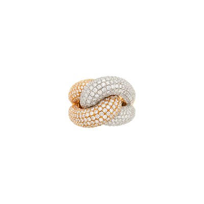 Lot 129 - Tricolor Gold and Diamond Knot Ring