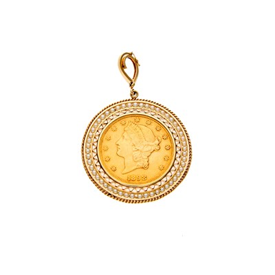 Lot 1200 - Gold, Gold Coin and Cultured Pearl Pendant
