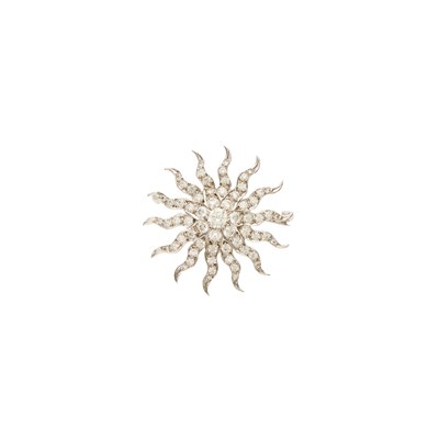 Lot 1132 - White Gold and Diamond Starburst Pendant-Brooch