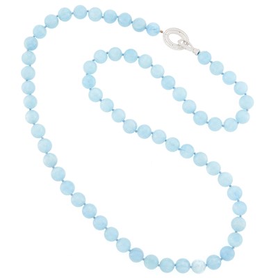 Lot 1053 - Ivanka Trump Blue Chalcedony Bead Necklace with White Gold and Diamond Clasp