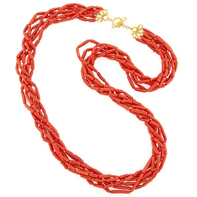Lot 1221 - Valentin Margo Multistrand Coral Bead Necklace with Gold Clasp
