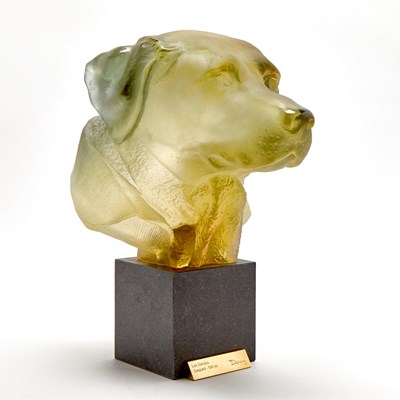 Lot 276 - Jean-Francois Leroy for Daum Pâte-de-Verre Head of a Retriever Titled “Les Dandys”