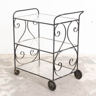 Lot 111 - Black Painted Metal Three-Tier Dessert Cart