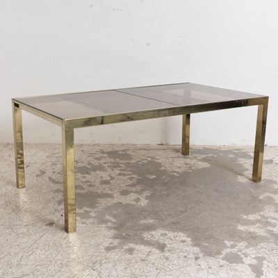 Lot 109 - Brass and Smoked Glass Expandable Dining Table