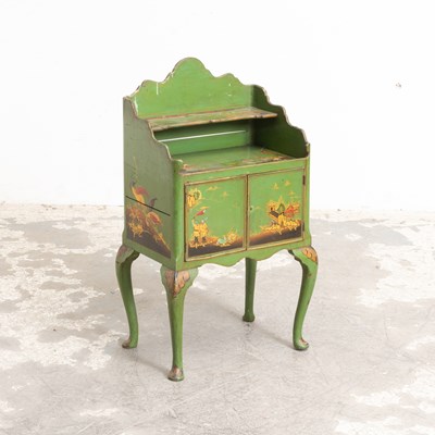 Lot 112 - George II Style Green Chinoiserie Painted Bedside Cabinet