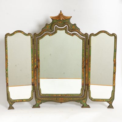 Lot 106 - Green Chinoiserie-Painted Triptych Vanity Mirror
