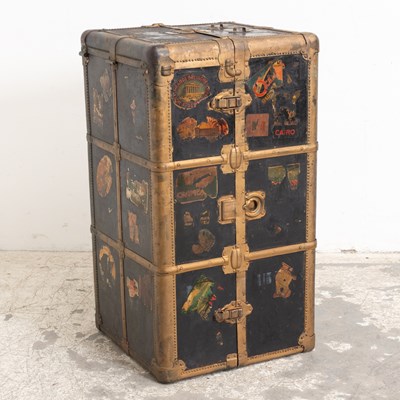 Lot 116 - Painted Wood and Metal Wardrobe Steamer Trunk