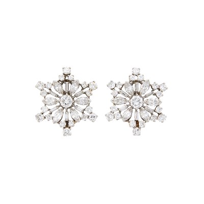 Lot 1171 - Pair of White Gold and Diamond Snowflake Earclips