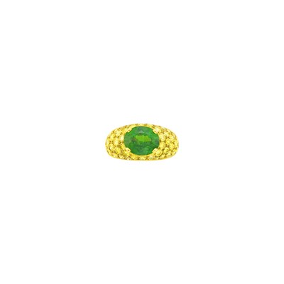 Lot 132 - Gold, Demantoid Garnet and Colored Diamond Ring