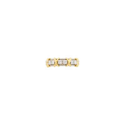 Lot 82 - Tiffany & Co., Schlumberger Platinum, Gold and Diamond 'X' Band Ring