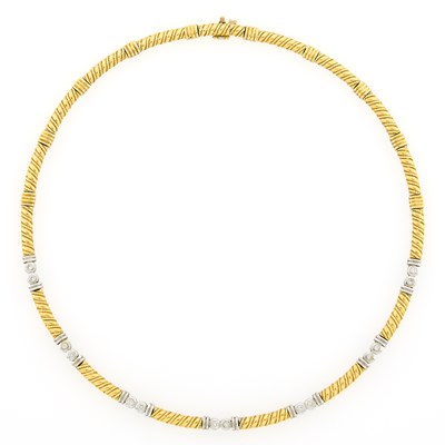 Lot 1175 - Two-Color Gold and Diamond Necklace