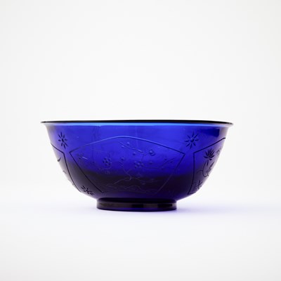 Lot 58 - A Chinese Etched Blue Glass Bowl
