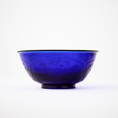 Lot 58 - A Chinese Etched Blue Glass Bowl