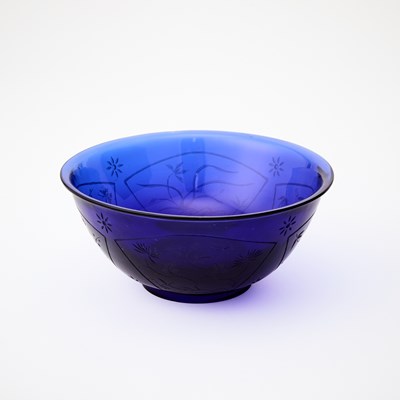 Lot 58 - A Chinese Etched Blue Glass Bowl
