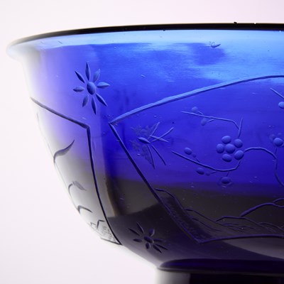 Lot 58 - A Chinese Etched Blue Glass Bowl