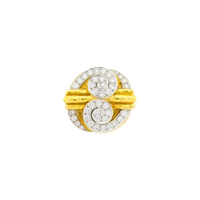 Lot 160 - David Webb Hammered Gold, Platinum and Diamond 'Double Scroll' Ring