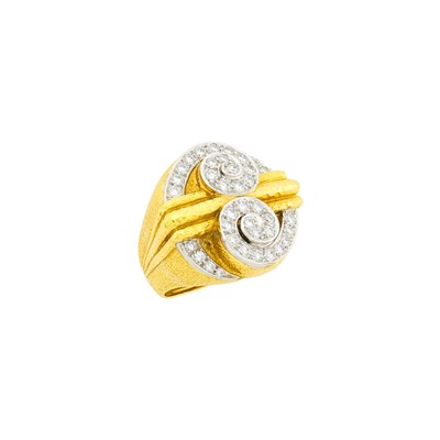 Lot 160 - David Webb Hammered Gold, Platinum and Diamond 'Double Scroll' Ring