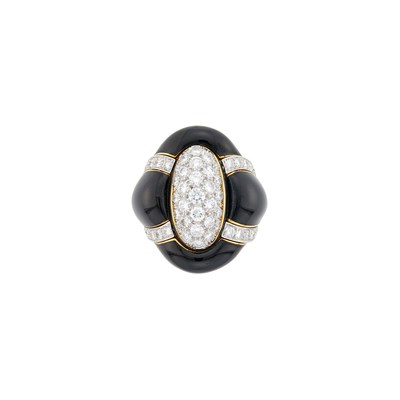 Lot 21 - David Webb Gold, Platinum, Black Enamel and Diamond Ring