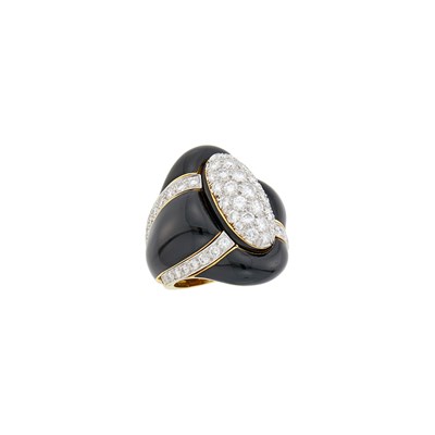 Lot 21 - David Webb Gold, Platinum, Black Enamel and Diamond Ring
