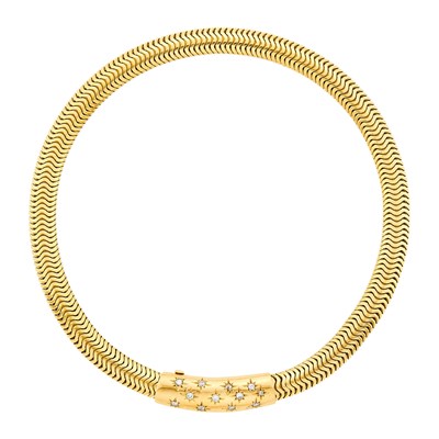 Lot 101 - Gold and Diamond Snake Link Slide Necklace