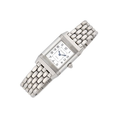 Lot 29 - Jaeger LeCoultre Stainless Steel, Mother-of-Pearl and Diamond 'Reverso Classic Duetto' Wristwatch, Ref. 266.882,443