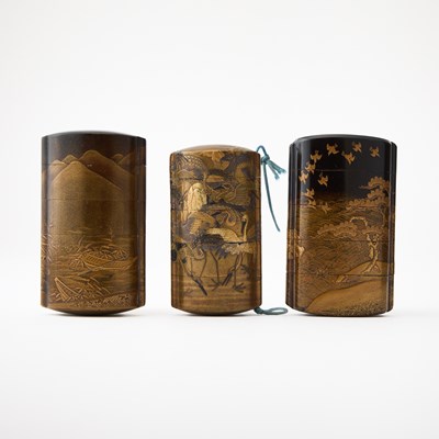 Lot 326 - Three Japanese Gilt and Black Lacquered Inro