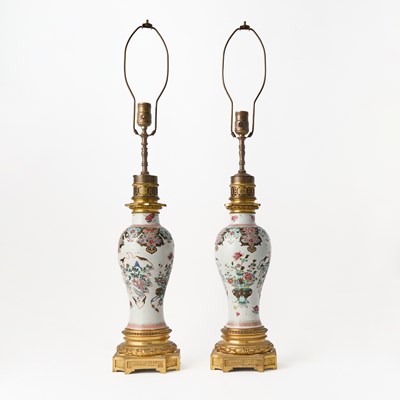 Lot 527 - Pair of Chinese Enameled Porcelain Vases Made as Lamps