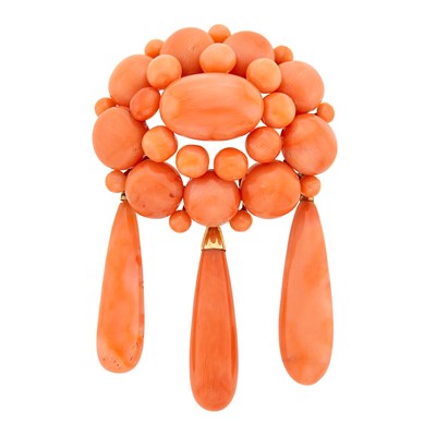 Lot 93 - Antique Gold and Angel Skin Coral Brooch