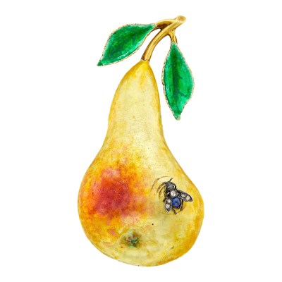 Lot 98 - Antique Gold, Enamel, Silver and Diamond Pear Brooch