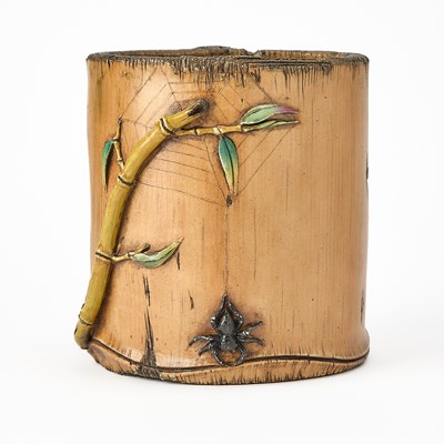 Lot 37 - A Finely-Rendered Chinese Faux Bamboo Pottery Brush Pot, Bitong