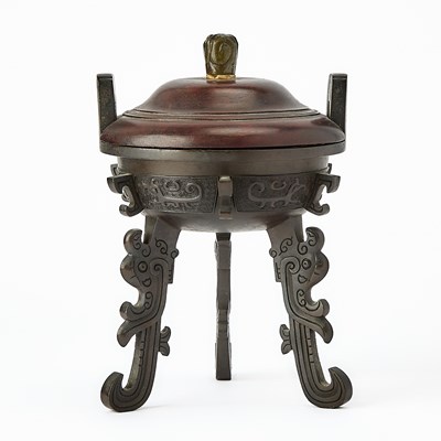 Lot 393 - A Chinese Archaistic Bronze Tripod Censer