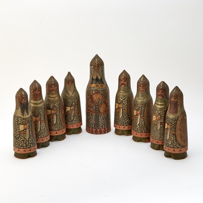 Lot 322 - Set of Russian Painted Wood Skittles Pins