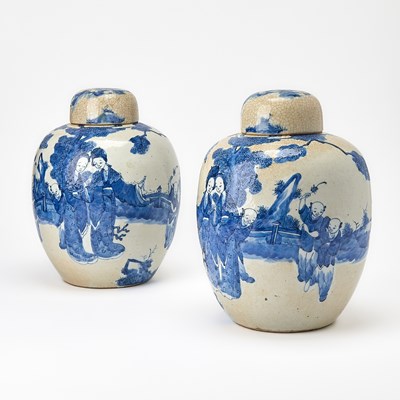 Lot 510 - Pair of Chinese Blue and White Covered Jars