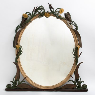 Lot Art Nouveau Style Painted Wood Mirror