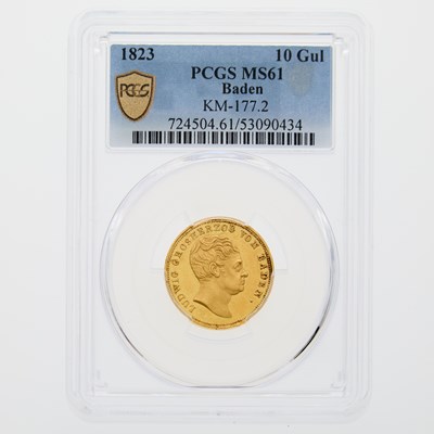 Lot 59 - German States, Baden. 1823 Ten Gulden. PCGS MS-61.